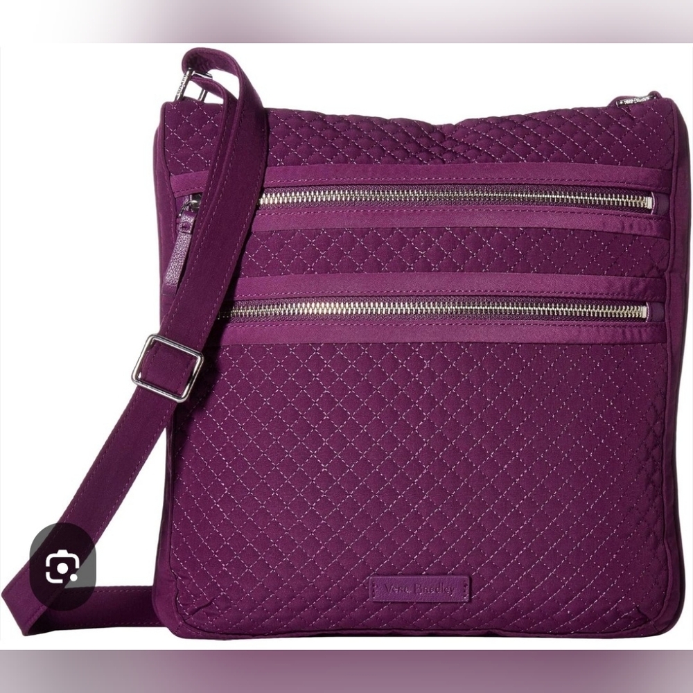 Vera Bradley Bag Triple Zip Hipster Eggplant Purple Microfiber Red *GUC